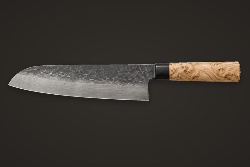A 165 mm santoku with a pale birch handle
