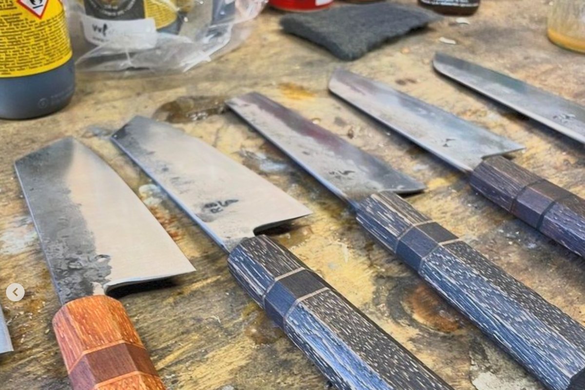 Knives in progress on the workbench